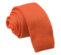 DQT Men Knit Knitted Solid Plain Pattern Check Stripe Polka Skinny Tie - Plain Burnt Orange