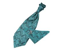 DQT Men Paisley Floral Cravat Hanky Cufflinks Teal