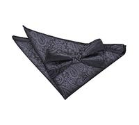 DQT Men Paisley Floral Wedding Pre-tied Bow Tie and Hanky Charcoal Grey