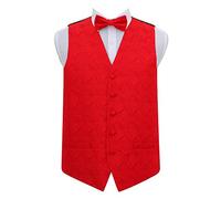 DQT Men Paisley Floral Wedding Waistcoat and Bow Tie Red 36"