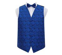 DQT Men Paisley Floral Wedding Waistcoat and Bow Tie Royal Blue 46"