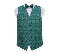 DQT Men Paisley Floral Wedding Waistcoat and Bow Tie Teal 50"