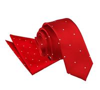 DQT Men Pin Dot Patterned Dark Red Fashion Casual Business Skinny Narrow 5cm Tie with Handkerchief Pocket Square Hanky Set