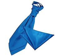 DQT Men Plain Glossy Satin Wedding Cravat & Pocket Square Set - Electric Blue