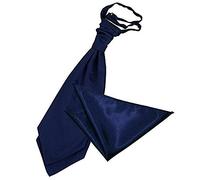 DQT Men Plain Glossy Satin Wedding Cravat & Pocket Square Set - Navy Blue