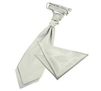 DQT Men Plain Glossy Satin Wedding Cravat & Pocket Square Set - Silver