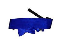 DQT Men Plain Satin Wedding Bow Tie & Cummerbund Set + Silver Plated Cufflinks - Pre-Tied, Royal Blue