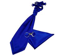 DQT Men Plain Satin Wedding Scrunchie Pre-Tied Cravat, Pocket Square & Cufflinks - Royal Blue