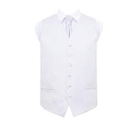 DQT Men Plain Satin Wedding Waistcoat, Cravat and Pocket Square Set - White 40"