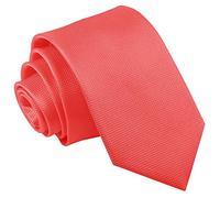 DQT Men Plain Solid Check Wedding Formal Casual Groom Neck Tie in Various Style and Colours - Coral, Slim 7cm Tie
