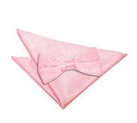 DQT Men Pre-Tied Plain Satin Adjustable Bow Tie + Pocket Square - Baby Pink