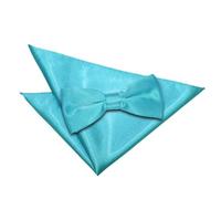 DQT Men Pre-Tied Plain Satin Adjustable Bow Tie + Pocket Square - Robins Egg Blue