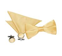 DQT Men Pre-Tied Plain Satin Wedding Bow Tie + Pocket Square & Cufflinks Set - Pale Yellow