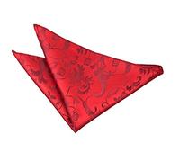DQT Men Red Solid Plain Stripe Floral Paisley Polka Dot Pocket Square - Floral Burgundy