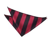 DQT Men Red Solid Plain Stripe Floral Paisley Polka Dot Pocket Square - Striped Burgundy & Black