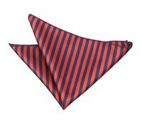 DQT Men Red Solid Plain Stripe Floral Paisley Polka Dot Pocket Square - Thin Stripe Navy Blue & Red
