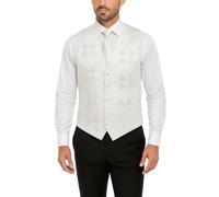 DQT Men’s Ivory Satin Waistcoat - 3-Tone Argyle-Style Diamond Pattern, Formal Wedding, Prom, Party & Evening - Sizes 36"-50" (UK, Alpha, 5XL, Plus, Regular, Ivory)