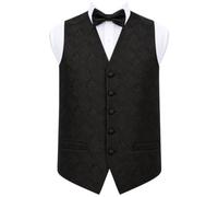 DQT Men’s Paisley Floral Wedding Waistcoat Vest & Bow Tie Set - Groom Formal Suit - Black 46" (3XL)