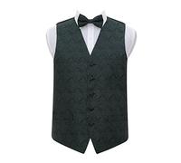 DQT Men’s Paisley Floral Wedding Waistcoat Vest & Bow Tie Set - Groom Formal Suit - Emerald Green 50" (5XL)