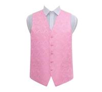 DQT Men’s Paisley Floral Wedding Waistcoat Vest for Formal Suit - Baby Pink 46" (3XL)