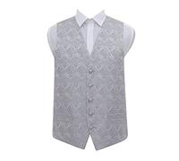 DQT Men’s Paisley Floral Wedding Waistcoat Vest for Formal Suit - Silver 42" (XL)