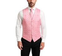 DQT Men’s Pink Satin Waistcoat - 3-Tone Argyle-Style Diamond Pattern, Formal Wedding, Prom, Party & Evening - Sizes 36"-50" (UK, Alpha, 3XL, Plus, Regular, Pink)