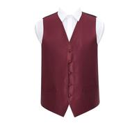 DQT Men’s Solid Check Wedding Waistcoat Vest - Groom Formal Suit - Burgundy 38" (M)