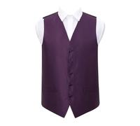 DQT Men’s Solid Check Wedding Waistcoat Vest - Groom Formal Suit - Cadbury Purple 38" (M)