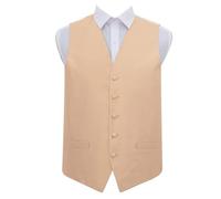DQT Men’s Solid Check Wedding Waistcoat Vest - Groom Formal Suit - Champagne 38" (M)