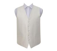 DQT Men’s Solid Check Wedding Waistcoat Vest - Groom Formal Suit - Ivory 40" (L)