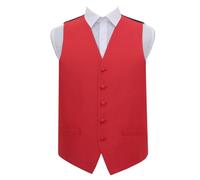 DQT Men’s Solid Check Wedding Waistcoat Vest - Groom Formal Suit - Red 40" (L)