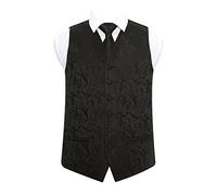 DQT Men’s Woven Floral Patterned Wedding Waistcoat & Neck Tie Set Formal Suit Groom Best Man