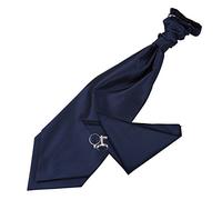 DQT Men Solid Check Cravat Hanky and Cufflinks Navy Blue