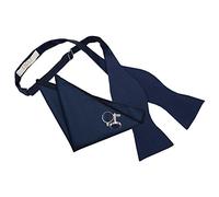 DQT Men Solid Check Plain Self Tie Bow Tie Hanky Cufflinks Navy Blue