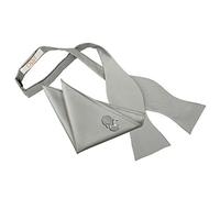 DQT Men Solid Check Plain Self Tie Bow Tie Hanky Cufflinks Silver