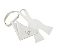 DQT Men Solid Check Plain Self Tie Bow Tie Hanky Cufflinks White