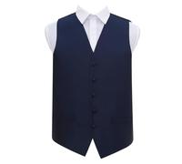 DQT Men Solid Check Plain Wedding Tuxedo Waistcoat Navy Blue 48"