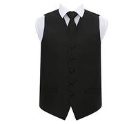 DQT Men Solid Check Plain Wedding Waistcoat and Neck Tie Black 44"