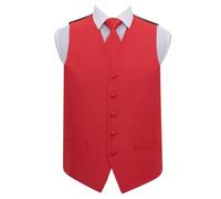 DQT Men Solid Check Plain Wedding Waistcoat and Neck Tie (Red, 36)