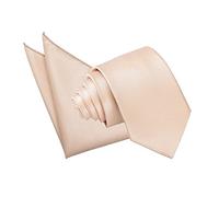 DQT Men Solid Check Wedding Classic Neck Tie & Pocket Square Set - Champagne