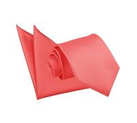 DQT Men Solid Check Wedding Classic Neck Tie & Pocket Square Set - Coral