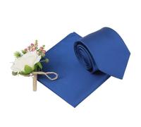 DQT Men Solid Check Wedding Classic Neck Tie & Pocket Square Set - Royal Blue