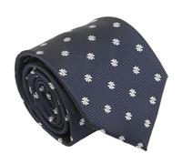 DQT Mens Daisy Floral Jacquard Tie - 8cm Classic Width Necktie - Wedding, Business & Formal - Navy Blue