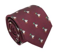 DQT Men's Embroidered Animal Design Novelty Classic Tie (Burgundy Mallard Wild Duck)