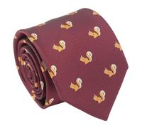 DQT Men's Embroidered Animal Design Novelty Classic Tie (Burgundy Red Squirrel)