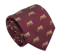 DQT Men's Embroidered Animal Design Novelty Classic Tie - Burgundy Tiger