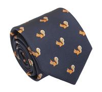 DQT Men's Embroidered Animal Design Novelty Classic Tie - Navy Blue Red Squirrel