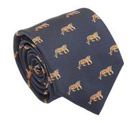 DQT Men's Embroidered Animal Design Novelty Classic Tie - Navy Blue Tiger