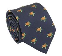 DQT Men's Embroidered Animal Design Novelty Classic Tie - Navy Blue Turtle