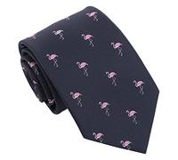 DQT Men's Embroidered Bird Novelty Classic Tie - Navy Blue Flamingo